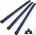 Reniteco Magnetic Socket Organizer Set, 3-Pack 3/8” Socket Rails | 42 Clips, Heavy-Duty Aluminum Alloy Rails, Removable 360° Swivel ABS Clips, Magnetic Base, Tool Box Drawer or Wall Mount
