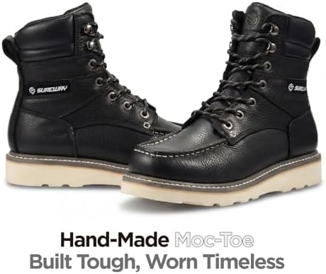 SUREWAY Men's 8" Moc Toe Full-Grain Leather Soft Toe Work Boots, EH Rated