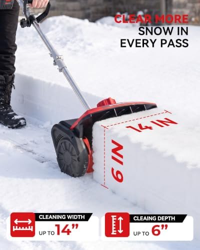 Cordless Snow Shovel, 14-Inch Width, 6-Inch Depth, Up to 60mins Runtime