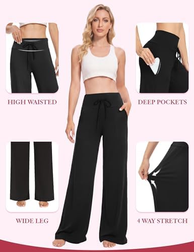 Showitty Wide Leg Pants for Women with Pockets, High Waist Yoga Lounge