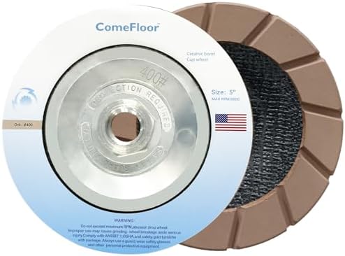 Concrete Grinding Wheel 5" Ceramic Diamond Cup Wheel for Floor Grinding, 400# Dry Edge Polishing Discs Fits Angle Grinder, 5/8"-11