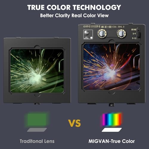 Welding Helmet Auto Darkening True Color Large Viewing, Welding Hood Solar/Rechargeable Battery Powered, Wide Shade 4/5-13 with 4 Arc Sensor, Optical Clarity Welding Mask for TIG MIG ARC Grind