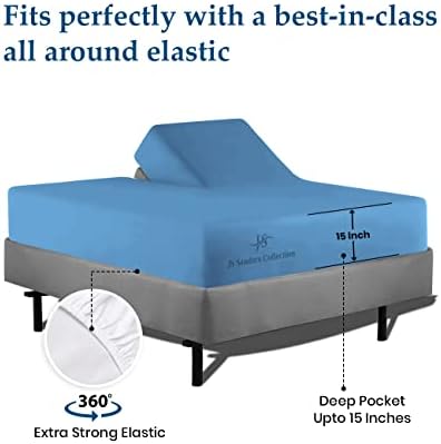 JS Sanders Collection Split Head Sheet Set King Size,Mediterranean Blue
