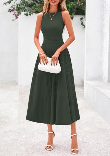 PRETTYGARDEN Women's Summer Pleated Midi Work Dress