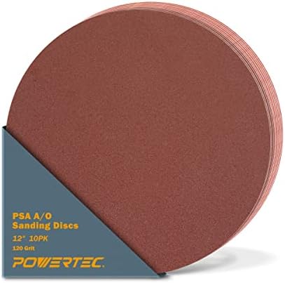 POWERTEC 10 PCS 120 Grit 12 Inch PSA Sanding Discs, Self Stick Adhesive Sandpaper, 12" for Drywall, Woodworking, Paint, Epoxy with Random Orbital Sanders, DA Sanders, 6x48 Belt Disc Sander (110610)