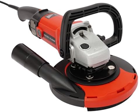 7 Inch Concrete Grinder Wet Polisher with 6 Variable Speeds, Concrete Surface Planer with Dust Extraction Angle Grinder Kit with Auxiliary Handles, Protective Guard, Diamond Grinding Wheel (Red)