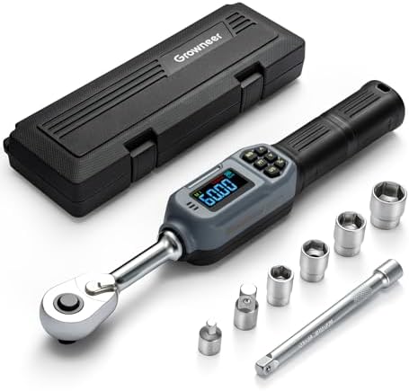 GROWNEER Digital Torque Wrench, 2.2-44.2 Ft-lbs/3-60 Nm, 3/8'' Drive Rachet Torque Wrench with Buzzer & Colorful LED Indicator, Electronic Torque Wrench Set for Bike Motorcycle Auto Repair