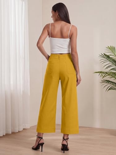 MOHHOM Women’s High Waisted Wide Leg Cropped Pants Stretchy Business Casual Work Pants with Pockets