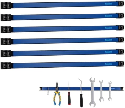 24" Magnetic Tool Holder Strip, 6 Pieces Blue Metal Tool Organizer Rack with Stainless Steel Surface, Magnet Bar for Garage Workshop, Easy To Install with Mounting Screws