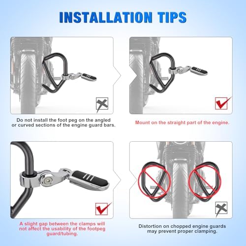 Nilight 1.25" Motorcycle Highway Pegs For Harley Davidson Touring Road King Street Glide Sportster Adjustable 360° Angled Foot Pegs P-Clamp Universal For 1-1/4" Engine Guard Crash Bar Highway Footpegs