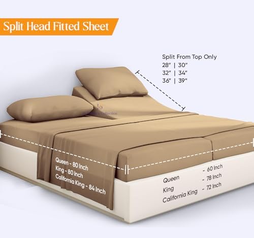 JS Sanders Collection 600TC Flex Top Queen Sheets for Sleep Number Bed - 100% Cotton 4 Pcs Top Split Queen Sheets for Adjustable Bed Queen 32 Inch Down Taupe -18 Inch Deep