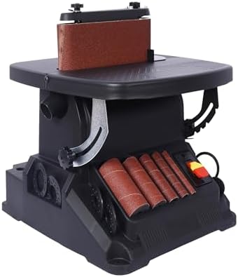 500W Oscillating Spindle Belt Sander, 2-in-1 Combination Sander Woodworking Machine with Variable Speed 1000-2000 RPM, 4x24 Belt Sander & 5 Spindles, 0-45° Tilting Table for Curves & Edges, Black