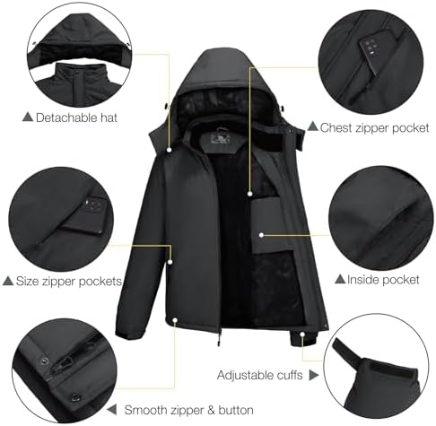 CAMELSPORTS Mens Winter Jacket Waterproof Warm Snow Ski Jackets Faux Fur Fleece Rain Coats with Removable Hood