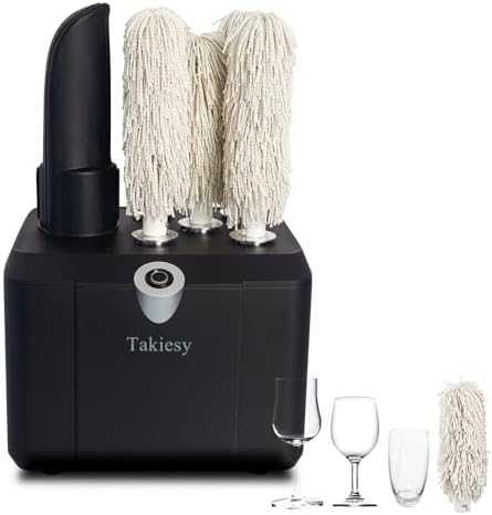 Commercial Glass Polisher Machine with 6 Microfiber Brushes, 330 Cups/Hour, 136℉ Warm Air Drying & LFGB Certified Heads, Build for Wine Beer Glasses in Bar Restaurant Hotel