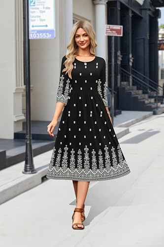 Zeagoo 3/4 Sleeve Women's Dress Casual Aline Summer Fall Midi Long Dresses