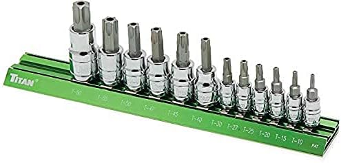Titan 16121 12-Piece Tamper Resistant Torx Bit Socket Set, Magnetic Socket Organizer with Laser-Etched Size Markings