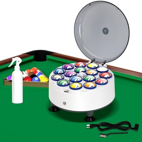 Billiard Ball Cleaning Machine, Pool Ball Polishing Cleaning Machine, Automatic 16 Ball Pool Ball Washer & Polisher with Powerful 180W Motor, for American Style Billiards 110V