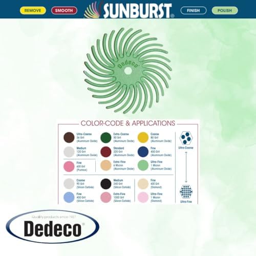 Dedeco Sunburst Radial Bristle Discs 12-Pack - 4" Curved - 3/8" Arbor - Light Green 14000 Grit (Ultra-Fine, 1 Micron) - Aluminum Oxide for Polishing & Finishing