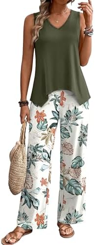 WIHOLL Two Piece Sets for Women Dressy Lounge Sets Summer Outfits Cruise Travel Beach Vacation Casual Wide Leg Pants Set