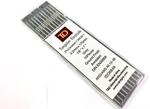 TIG Welding Tungsten Electrodes for 2% Ceriated 1/8" x 7" 10-Pack (Grey, WC20)