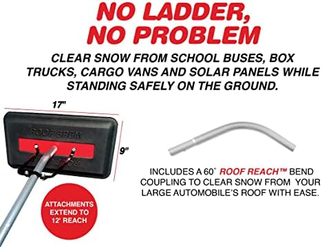 Mobile RoofBrum Snow Broom for Extra Large Vehicles, 12 Foot – No Scratch Snow Removal Foam Head, 3 Piece Handle with 60 Degree Roof Reach – Clear Snow from Your RV, Box Truck, Cargo Van, Trailer