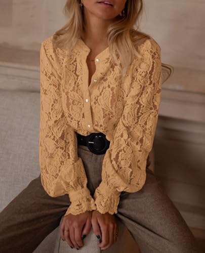 PRETTYGARDEN Women's Fall Trendy Long Sleeve Lace Tops