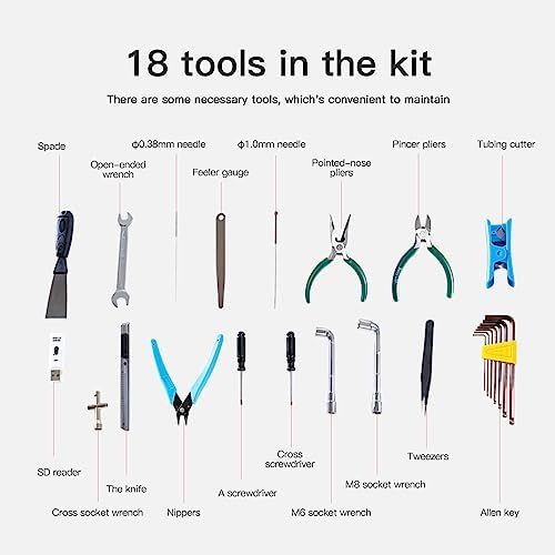 Creality 3D Printer Tool Box Kit, 35Pcs Case Includes 18 Types of Tools Screwdriver/Wrench/Pliers/Needle/SD Reader 3D Printing ABS Storage Toolbox Set for Cleaning Finishing Printing