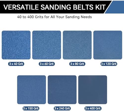 3x18 Inch Sanding Belts 21 Pcs 7 Grits Sizes (3 Each of 40/60/80/120/150/240/400 Grits) Heavy Duty Belt Sander Zirconia Belt Sander Paper for Wood, Metal, Stainless Steel, Cars, and Furniture
