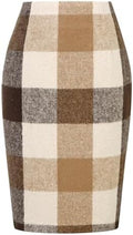 IDEALSANXUN Plaid Skirts for Women Fall Winter Knee Length Pencil Wool Skirt with Slit