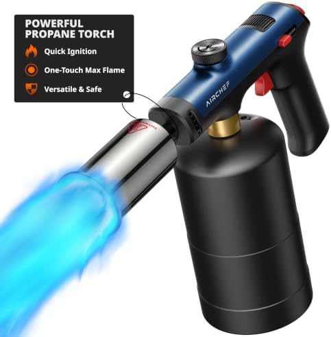 Propane Torch Gun, One-Touch Max Fire, Safety Lock, Navy Blue