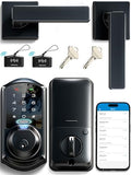 Veise VE07-L Fingerprint Smart Lock with 2 Lever Handles Set, Matte Black | 8-in-1 Keyless Entry for Front Door, App & Fob Control, Remote Access Sharing, Electronic Touchscreen Deadbolt, Auto Lock