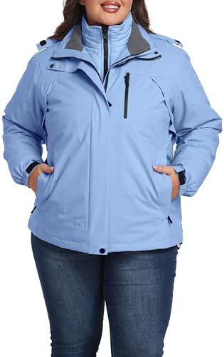 wantdo Women's 3 in 1 Ski Jacket Plus Size Winter Coats Snowboarding Jacket