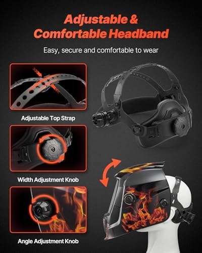 VEVOR Welding Helmet Auto Darkening, 3.66" x 1.69" True Color Welding Hood, Solar-Powered Welder Mask 2 Arc Sensors, Shade 4/9-13 for TIG MIG ARC Weld Grinding - CRIUS Series (Yellow Flame Pattern)
