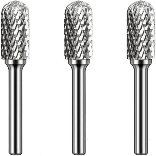 Carbide Burr Set 1/4" Shank SC-5 Die Grinder Bits Tungsten Double Cut Burr Bits (1/2" Cutter Dia X 1" Cutter Length) for Die Grinder Kits Metal Grinding Drilling Polishing (3pcs)