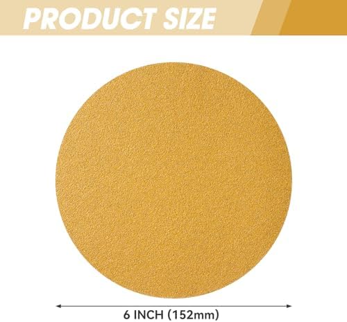 CowboyBOB 100 PCS 6 Inch Gold PSA Sanding Discs 100 Grit Self Adhesive Sticky-Back Sandpaper for DA Sander Finishing Abrasive Sand Paper Woodworking Wood Metal Sanding Disc Roll