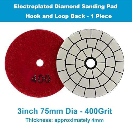 Electroplated Diamond Sanding Pad, 400Grit 3inch 75mm Grinding Disc Hook and Loop Backing for Stone Tile Glass Trimming & Metal Polishing & Wood Sanding (1 Piece)