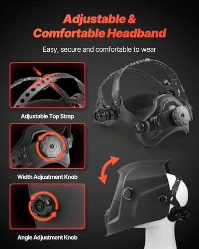 VEVOR Welding Helmet Auto Darkening, 3.66" x 1.69" True Color Welding Hood, Solar Powered Welder Mask 2 Arc Sensors, Shade 4/9-13 for TIG MIG ARC Weld Grinding - CRIUS Series (Matte Black)