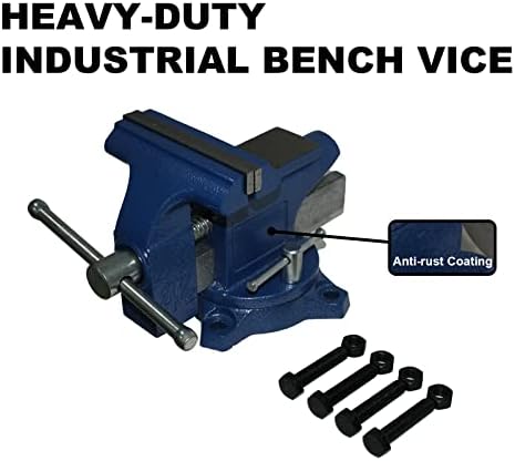 Bench Vise 4.5 Inch Jaw Width 3.3 Inch Jaw Opening Home Vise - Secure Grip with 240° Swivel Base Home Vise Rotation Base - Assembled with a Combination of Heavy Duty Cast Iron and Steel - Blue