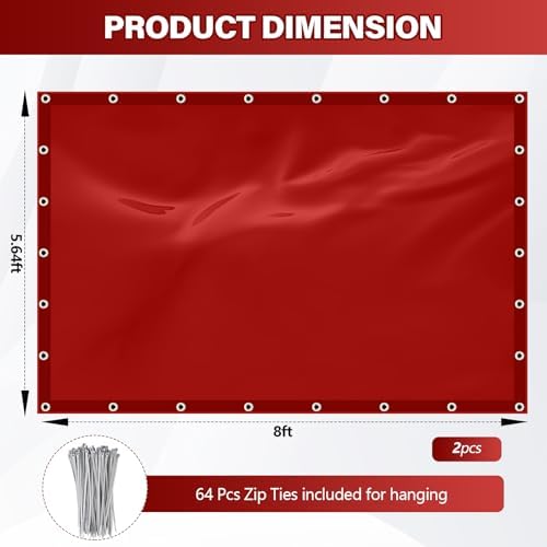 2 Pack Welding Curtain Screen with Fixed Belt, 6 x 8ft, Red