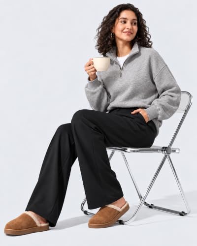 GAYHAY Fleece Lined Wide Leg Pants for Women, High-Waisted with Pockets