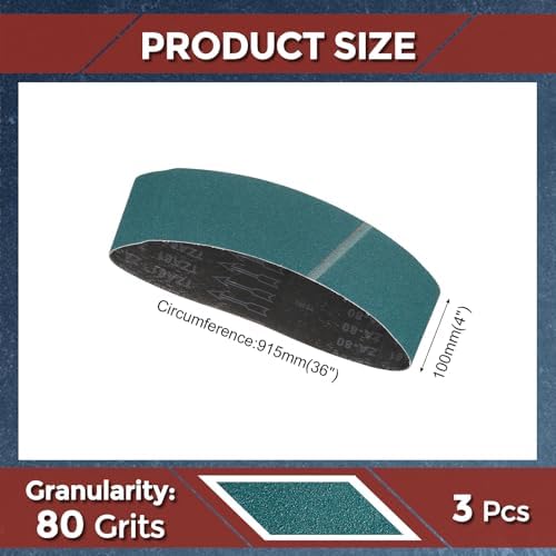 3 Pcs Sanding Belts 4 x 36 Inch 80 Grit Zirconia