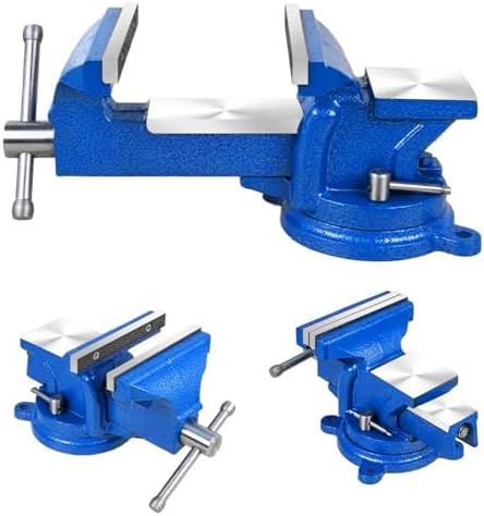 Bench Vise Heavy Duty 5-Inch, 360° Swivel Base with Anvil Clamp Cast Steel,Table Clamp Woodworking Vice,Multipurpose Workbenchw for Drilling, Pipe Cutting,Woodworking-Blue