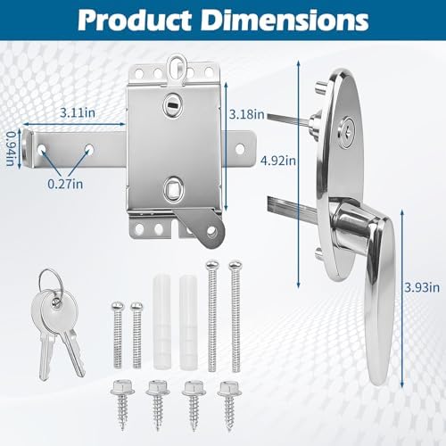 1PCS Universal Garage Door Lock Kit - L-Handle Lock with Inside Slide Lock Latch & Keys, Replacement Hardware Kit for Home Improvement & Door Repair