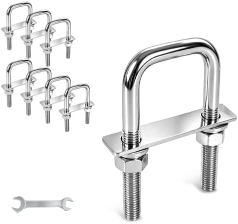 8 Pcs Heavy Duty M8 Square U Bolts Kit, 2 Inch Wide 304 Stainless Steel U-Bolt with Frame Plates and Washers, Marine Grade U Bolt M8 x 50mm W x 100mm L Trailer Axle Clamp