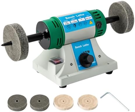 Jewelry Polisher, 320W 110V Bench Buffer Polisher with 2 Cloth Wheels, 2 Fiber Wheels, Adjustable Variable Speed Polishing & Buffing Machine for Jewelry, Wood, Silver, Dental, Metal, Jade