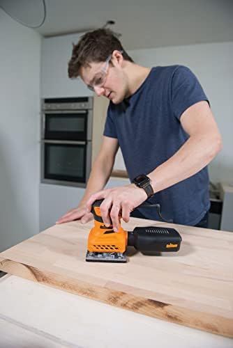 Triton TQTRSS 1.6 Amp Random Orbital Palm Sander 1/4" Sheet - Electric Hand Sander with Dust Extraction & Vibration-Reducing Grip - Corded Power Sander for Woodworking Projects