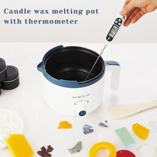 KQU Wax Melting Pot with Thermometer, Electric Wax Melter for Candle Making with Spout 1.5Qt, Small Double Boiler Pot Set for Beginner Adults