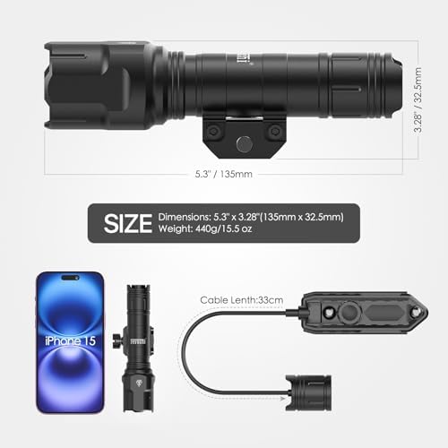 Feyachi Rifle Light 1200LM 22500Candela WL25 Tactical AR Flashlight LED Outdoor Light with Pressure Switch & Picatinny/Mlock Rail Mount, 3 Modes - High/Low/Strobe