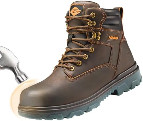 NINGO Waterproof Steel Toe Work Boots for Men, EH Rated, Puncture Proof