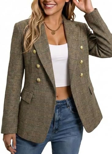 Mina Self 2026 Women's Fall Tweed Blazer Plaid Jacket Business Casual Coat
